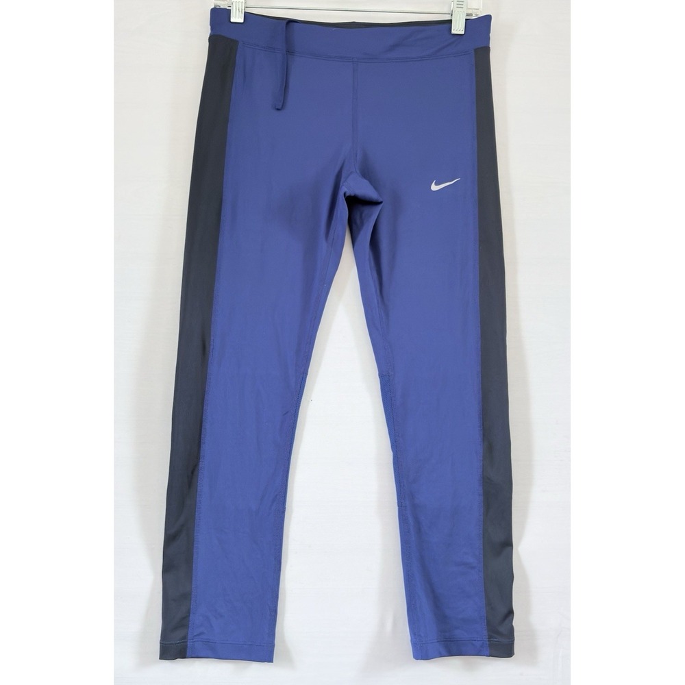 Nike Dri-Fit Leggings 7/8 High Rise Blue Black Pocket Activewear Medium‎